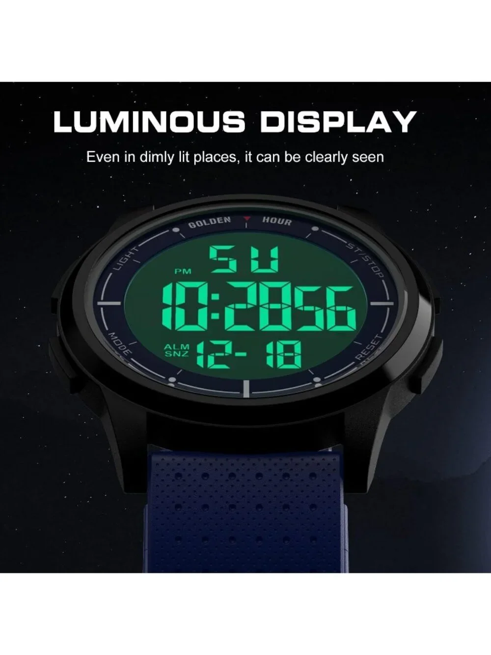 Men's Blue Rubber Strap Ultra-Thin Minimalist Sports Waterproof Digital Watch